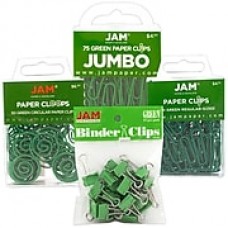 JAM Paper® Colored Office Clip Assortment Pack, Green, 1 Binder Clips 1 Paperclips 1 Circular Cloops, 4/set (26411GRASRTD)