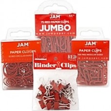 JAM Paper® Colored Office Clip Assortment Pack, Red, 1 Binder Clips 1 Paperclips 1 Circular Cloops, 4/set (26411REASRTD)