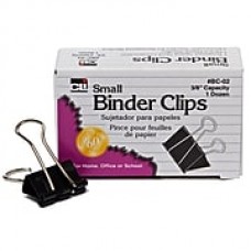 Binder Clips, Small, 3/8" Capacity, Black Box of 12 (CHLBC02)