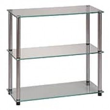 Convenience Concepts 3-Shelf 26.5" Classic Tempered Glass and Stainless Steel Bookcase, Clear Glass (157002)