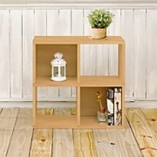 Way Basics Eco-Friendly 4 Cubby Bookcase, Stackable Organizer, Storage Shelf, Natural Wood Grain