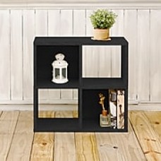 Way Basics Eco-Friendly 4 Cubby Bookcase, Stackable Organizer, Storage Shelf, Black Wood Grain