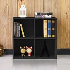 Way Basics 4 Cubby Eco Bookcase, Stackable Organizer and Storage Shelf, Black Wood Grain