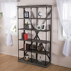 Noble House Dillon 5 Shelf Bookcase 81.75"H Classic Industrial Dark Tan (295788)