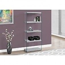 Monarch Specialties 60"H Bookcase With 4 Shelves In Grey Cement / Tempered Glass (I 3233)