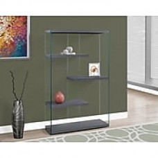 Monarch Specialties 60"H Bookcase With 4 Shelves In Grey / Tempered Glass (I 3224)