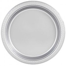 JAM Paper Round Plastic Plates, Medium, 9 inch, Silver, 200/box (255325375b)