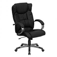 Flash Furniture LeatherSoft Leather Executive Office Chair, Fixed Arms, Black (BT9088BK)