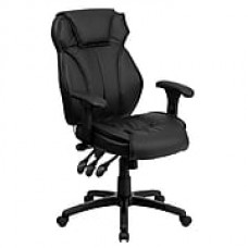 Flash Furniture LeatherSoft Leather Executive Office Chair, Adjustable Arms, Black (BT9835H)