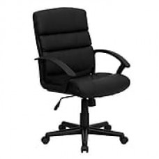 Flash Furniture LeatherSoft Leather Computer and Desk Office Chair, Fixed Arms, Black (GO1004BKLEA)