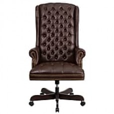 Flash Furniture LeatherSoft Leather Executive Office Chair, Fixed Arms, Brown (CI360BRN)