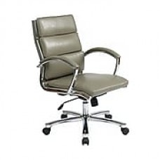 Office Star Swivel Faux Leather Executive Office Chair, Fixed Arms, Gray/Silver (FL5388C-U22)