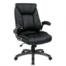 Office Star WorkSmart Faux Leather Managers Office Chair, Adjustable Arms, Black (FLH24987-U6)