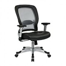 Office Star SPACE Leather Computer and Desk Office Chair, Adjustable Arms, Black (327-E36C61F6)