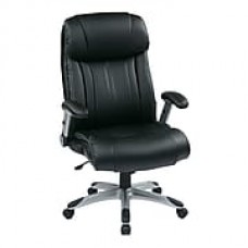 Office Star WorkSmart Leather Executive Office Chair, Adjustable Arms, Black (ECH38665A-EC3)