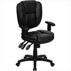 Flash Furniture LeatherSoft Leather Computer and Desk Office Chair, Adjustable Arms, Black (GO930FBKLEAA)