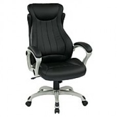 Work Smart Executive Managers Leather Office Chair; Black & Silver