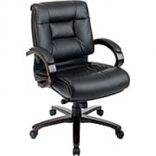 Office Star Leather Executive Office Chair, Fixed Arms, Black/Mahogany (8501)