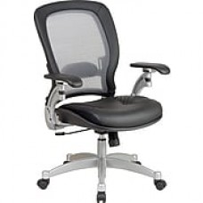 Office Star Leather Executive Office Chair, Black/Platinum, Adjustable Arm (3680)