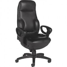 Global Leather Executive Office Chair, Fixed Arms, Black (2424-18BK-D534)