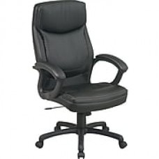 Office Star™ Leather Executive Office Chair, Black w/ 2-Tone Stitching, Fixed Arm (EC6582-EC3)