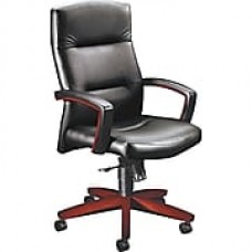 HON Park Avenue Leather Executive Office Chair, Fixed Arms, Black/Mahogany (H5001NSS11)