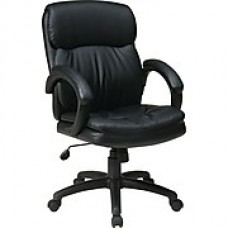 Office Star WorkSmart Leather Executive Office Chair, Fixed Arms, Black (EC9231-EC3)