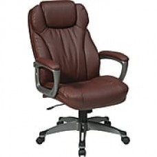 Office Star WorkSmart Leather Executive Office Chair, Fixed Arms, Wine/Titanium (ECH85807-EC6)