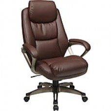 Office Star WorkSmart Leather Executive Office Chair, Fixed Arms, Cocoa/Wine (ECH89181-EC6)