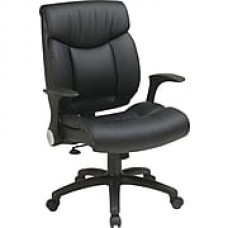 Office Star WorkSmart Leather Managers Office Chair, Adjustable Arms, Black (FL89675-U6)