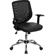 Flash Furniture Leather Computer and Desk Office Chair, Fixed Arms, Black (LFW95LEABK)