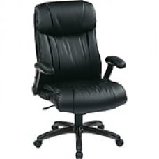 Office Star WorkSmart Leather Executive Office Chair, Adjustable Arms, Black (ECH38675A-EC3)