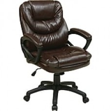 Office Star WorkSmart Leather Managers Office Chair, Fixed Arms, Chocolate (FL660-U2)