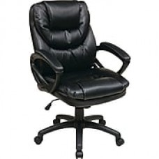 Office Star WorkSmart Leather Managers Office Chair, Fixed Arms, Black (FL660-U6)