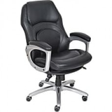 Serta Back in Motion™ Health & Wellness Executive Office Chair, Eco-friendly Bonded Leather, Smooth Black