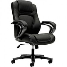 HON Mid-Back Chair, Center-Tilt, Fixed Arms, Black Vinyl  