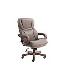 Serta Big and Tall Bonded Leather Executive Office Chair with Upgraded Wood Accents, Mindset Gray (CHR20060)