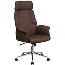 High Back Brown Fabric Executive Swivel Office Chair with Chrome Base [CH-CX0944H-BN-GG]