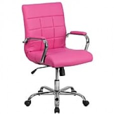 Mid-Back Pink Vinyl Executive Swivel Office Chair with Chrome Arms [GO-2240-PK-GG]