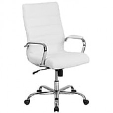 High Back White Leather Executive Swivel Office Chair with Chrome Arms [GO-2286H-WH-GG]