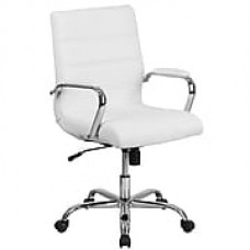 Mid-Back White Leather Executive Swivel Office Chair with Chrome Arms [GO-2286M-WH-GG]