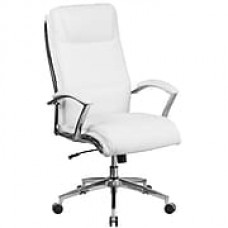 Flash Furniture High Back Designer White Leather Executive Swivel Office Chair with Padded Arms (GO2192WH)