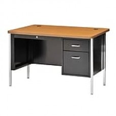 Sandusky Lee® 600 Series Steel Teachers Desk, 48W x 30D, Single Pedestal, Black/Medium Oak