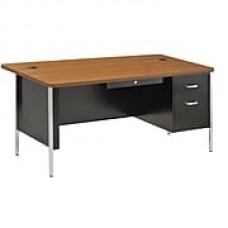 Sandusky Lee® 600 Series Steel Teachers Desk, 60W x 30D, Single Pedestal, Black/Medium Oak