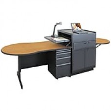 Marvel® Vizion® Dark Neutral 72" x 30" Laminate Instructors Desk W/Media Center/Steel Door, Oak