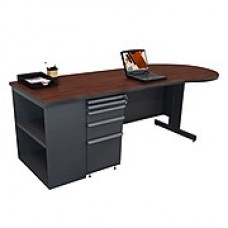 Marvel® Zapf® Dark Neutral 87" x 30" Laminate Teachers Conference Desk W/Bookcase, Figured Mahogany