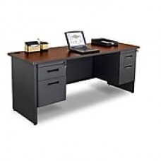 Marvel® Pronto® 72" x 24" Double Pedestal Credenza Desk; Mahogany/Dark Neutral