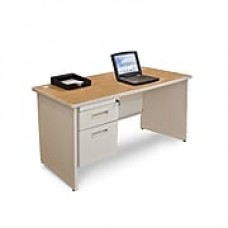 Marvel® Pronto® 48" x 30" Single Pedestal Desk, Oak/Pumice