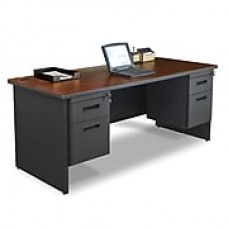 Marvel® Pronto® 72" x 36" Double Pedestal Desk; Mahogany/Dark Neutral