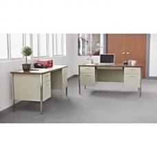 Alera® 29 1/2" x 60" Woodgrain Laminate Double Pedestal Steel Desk, Cherry/Putty